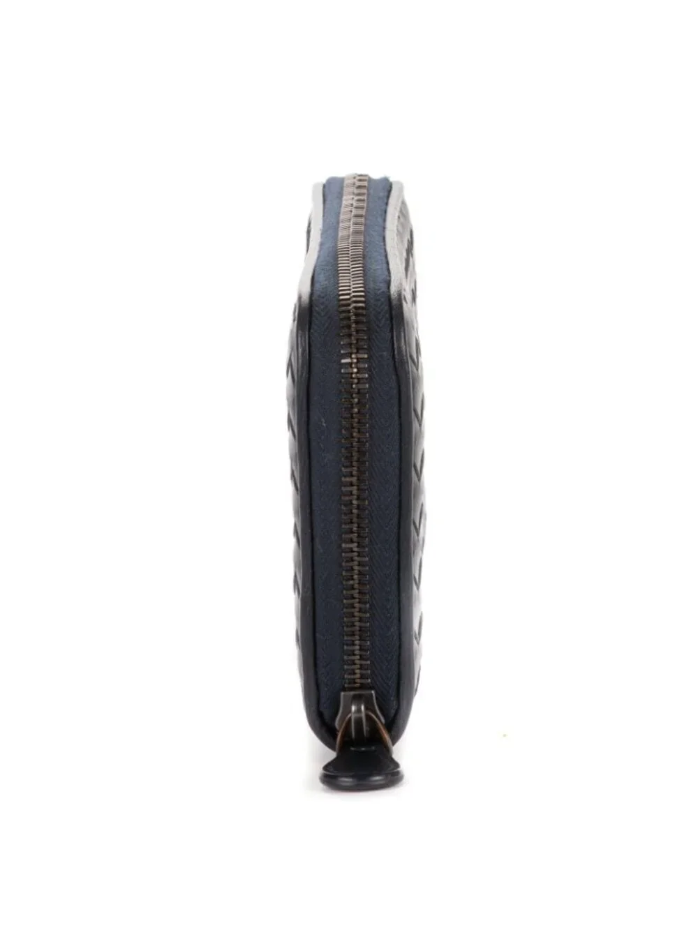 Bottega Veneta Zip Around Wallet Navy Intrecciato Calfskin Leathera